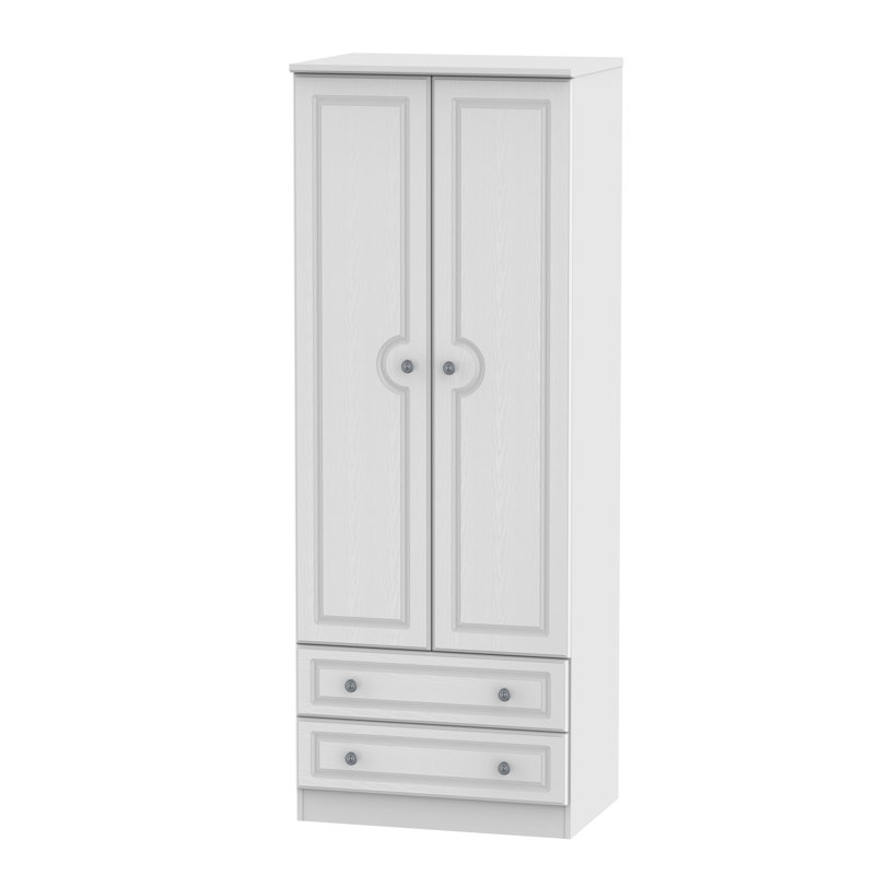 Kenmore 2 Door Manufactured Wood Wardrobe, White, 183cm H x 74cm W x 53cm D