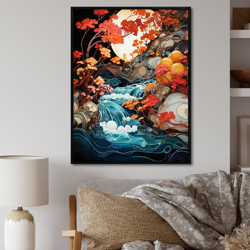 «Whimsical Lakes Rivers Waterscapes II», reproduction sur toile, Cadre flottant noir, H 32 po x l 24 po