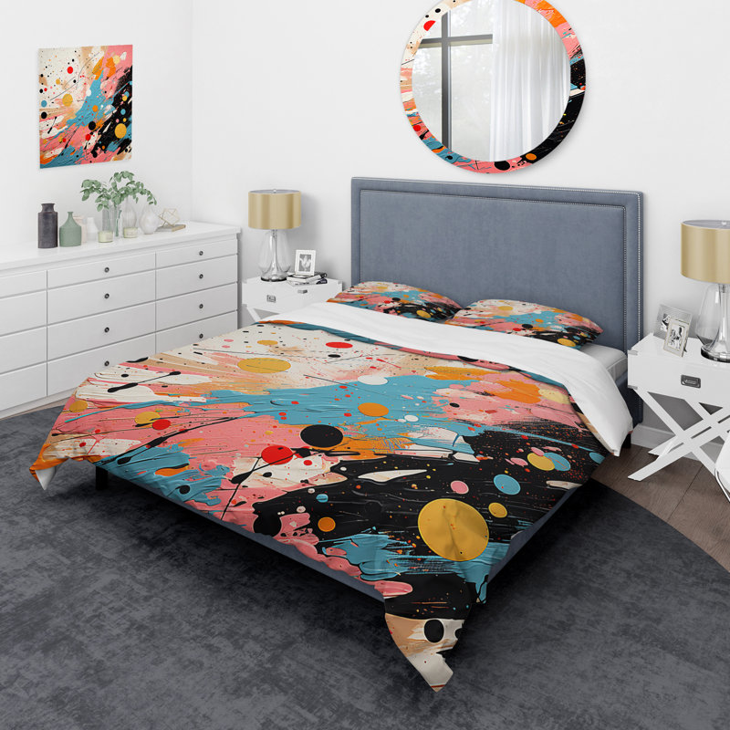 Ensemble de housse de couette bleu et rose Pop Fusion II - Pop Art, Housse de couette pour grand lit et 2 taies décor