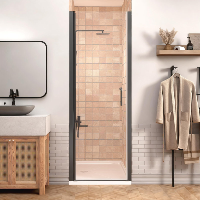 30 To 31-1/4 In. W X 72 In. H Pivot Swing Frameless Shower Door With Clear Glass, Black