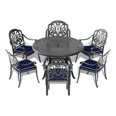 48-Inch Patio Dining Table - Cast Aluminum, Black Frame, , Umbrella Hole For 6 Outdoor Pleasure Aluminum With Frame And Rust , Space, Comfortable Seating 6