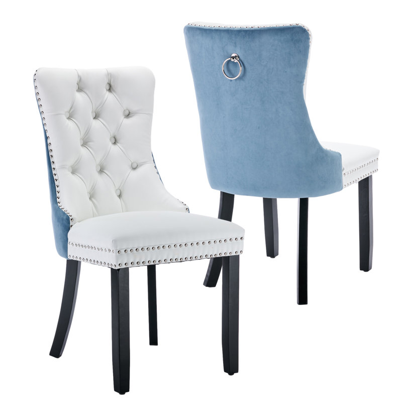 Chaise de salle à manger Kingson Modern Glam, Blanc / Bleu, 2
