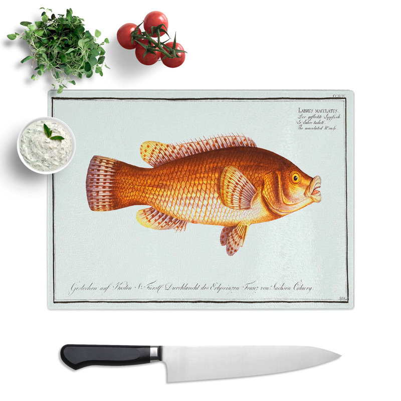 Tempered Glass Maculated Wrasse Fish by M.E. Bloch Chopping Board, 39 cm x 28.5 cm
