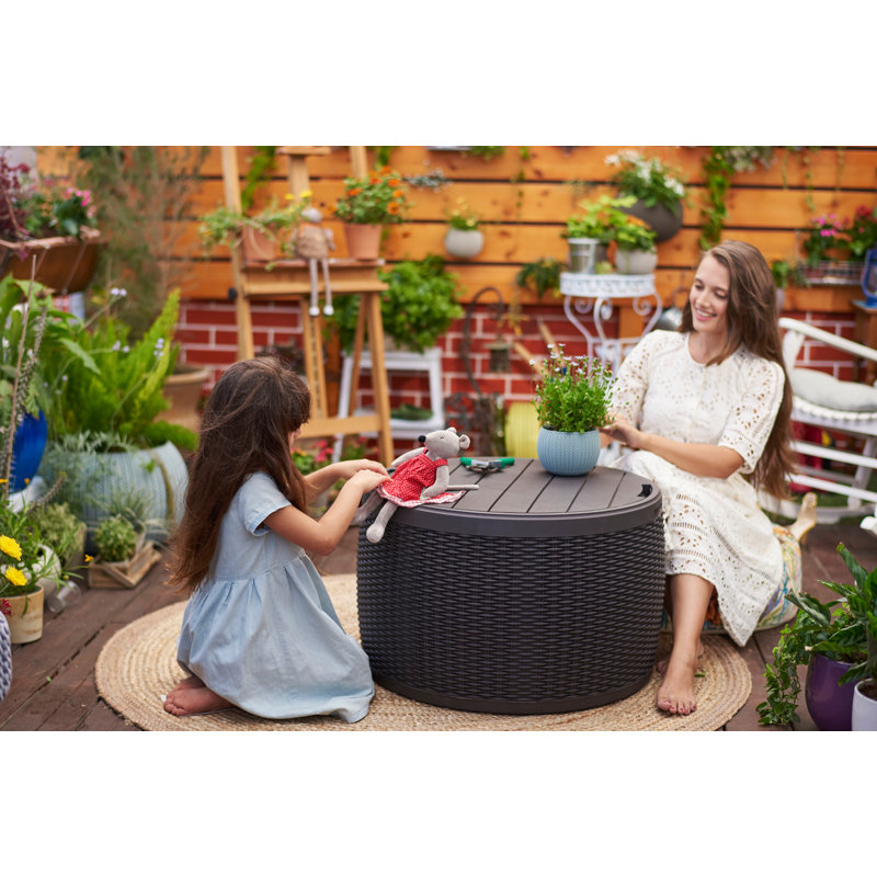 Keter Circa 37 Gallon Rattan Durable Resin Outdoor Storage and Organization Deck Box Ideal For Patio