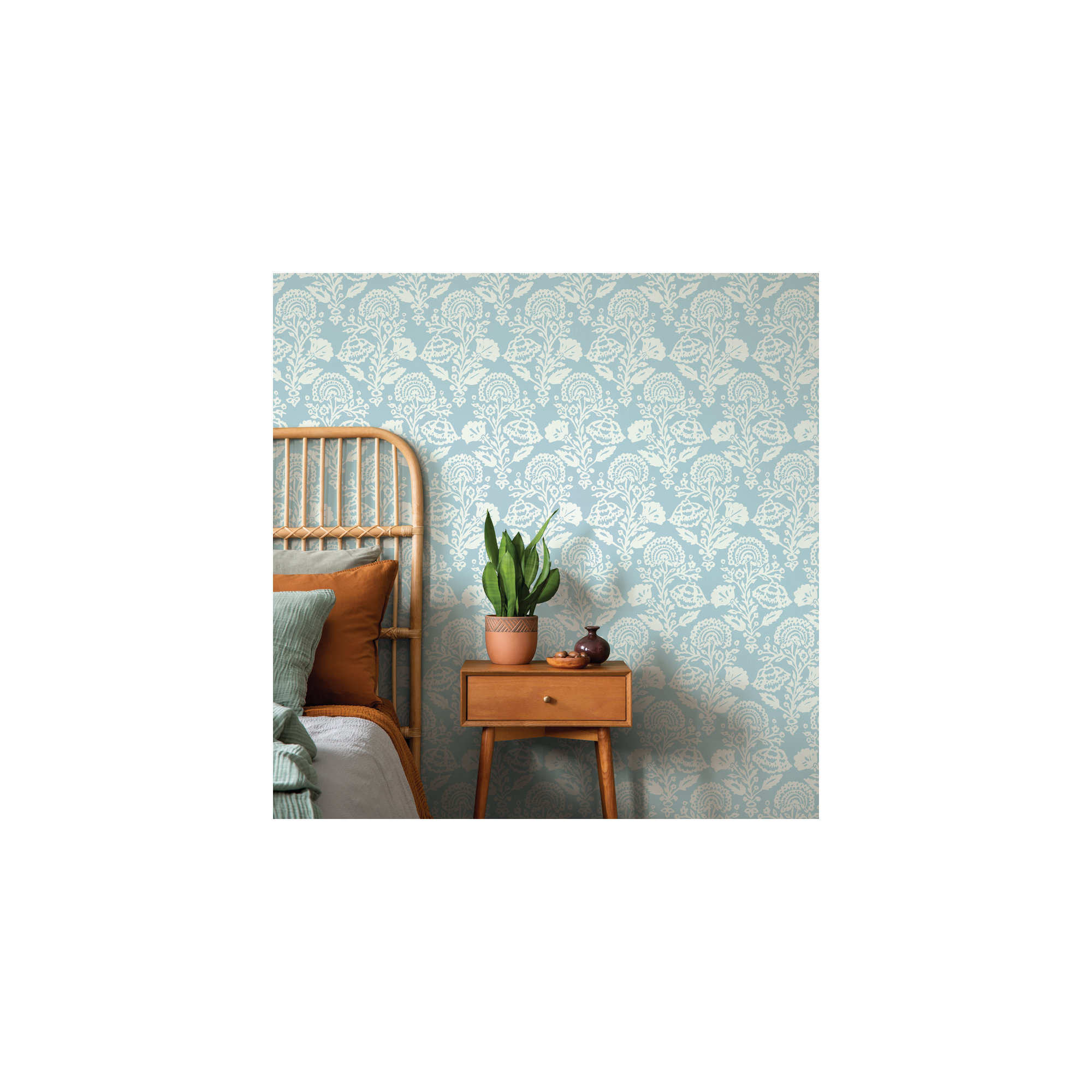 Floral Damask Peel and Stick Wallpaper, Blue