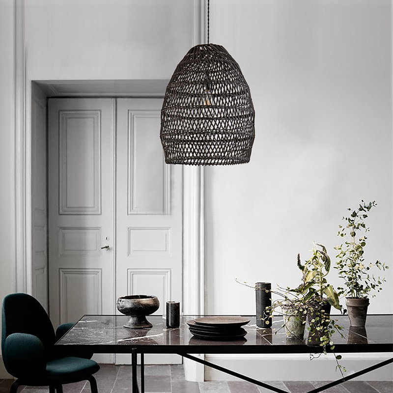 Alleman 1-Light Natural Rattan Pendant, Black