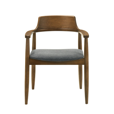 Caviness Mid-Century Modern Charcoal Upholstered Solid Wood Dining Chair In Walnut Finish