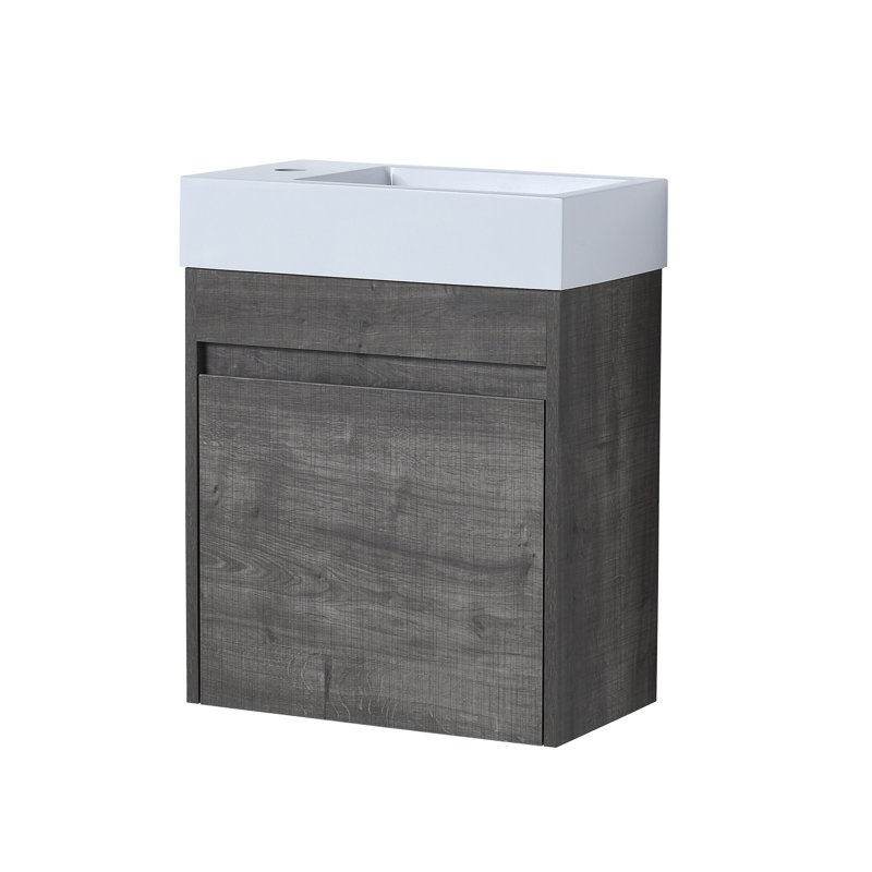18.1'' Single Bathroom Vanity with Ceramic Top, Plaid Gray Oak
