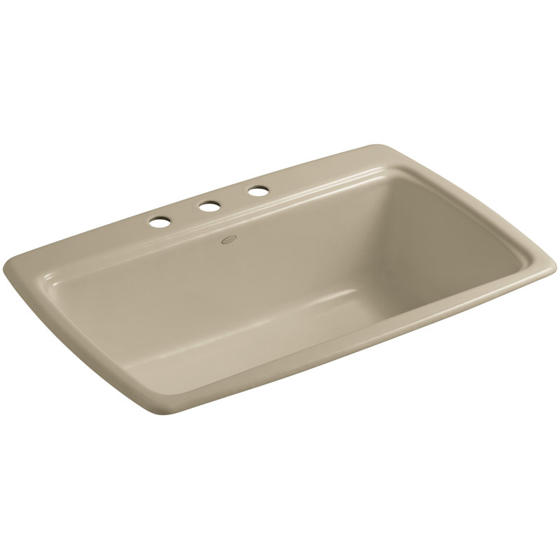 Cape Dory 33" L x 22" W x 9-5/8" Top-Mount Single-Bowl Kitchen Sink, Mexican Sand, 3 Hole