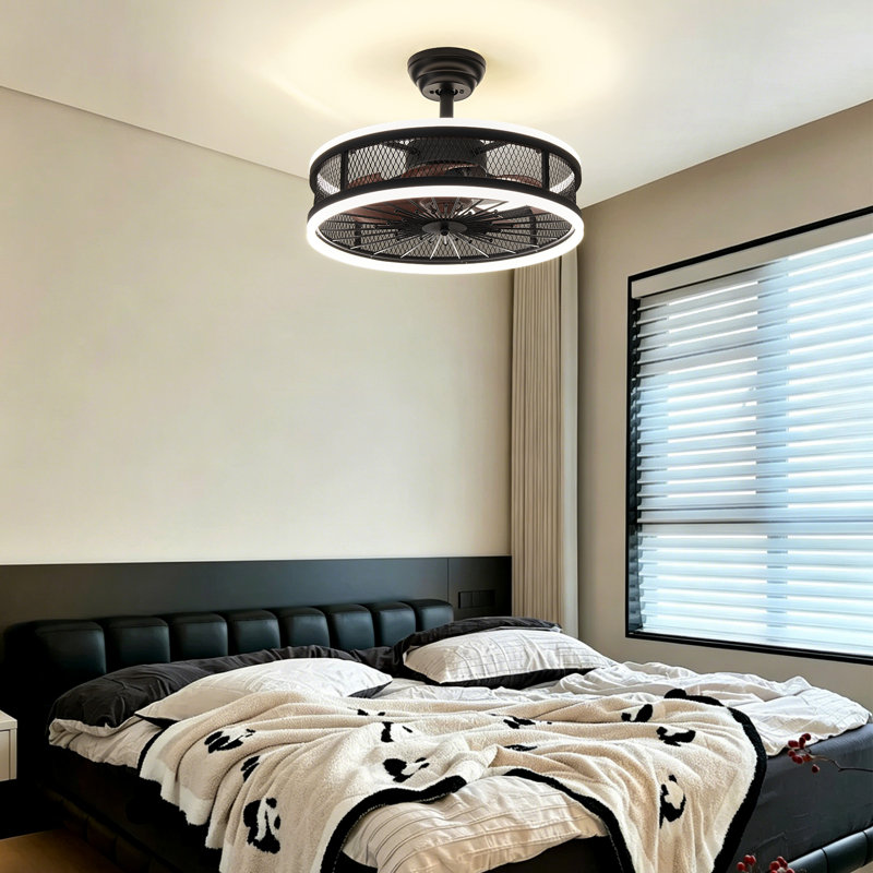 19.7" Industrial Caged LED Ceiling Fan Light with Remote Control, Dimmable, 3 Color Temperatures Selectable