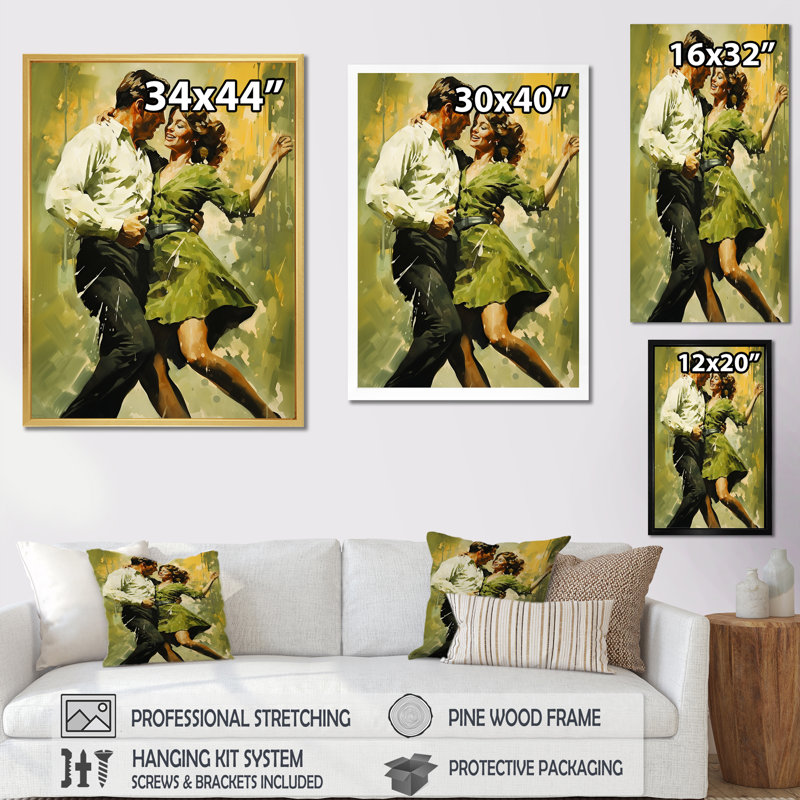 Danse dansante des années 60 sur toile, Cadre simple noir, H 32 po x l 24 po x P 1 po