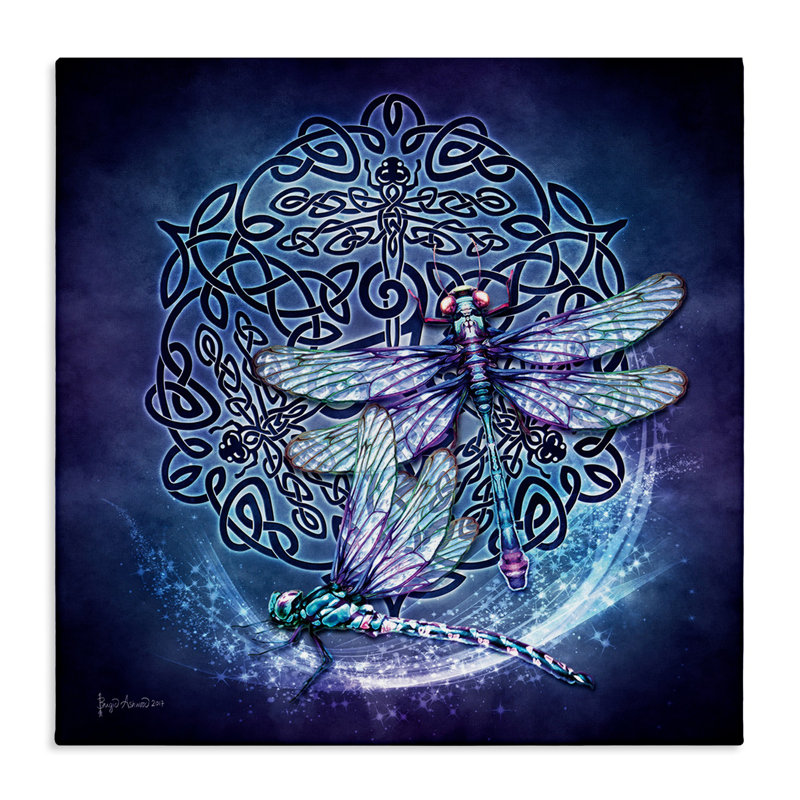 Ay-964-Toile, libellule et nœud celtique sur toile par Brigid Ashwood, H 36 po x l 36 po x P 1,5 po