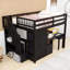 Lit mezzanine 2 tiroirs avec escalier de rangement, bureau, tablettes et garde-robe-381169851-381169861