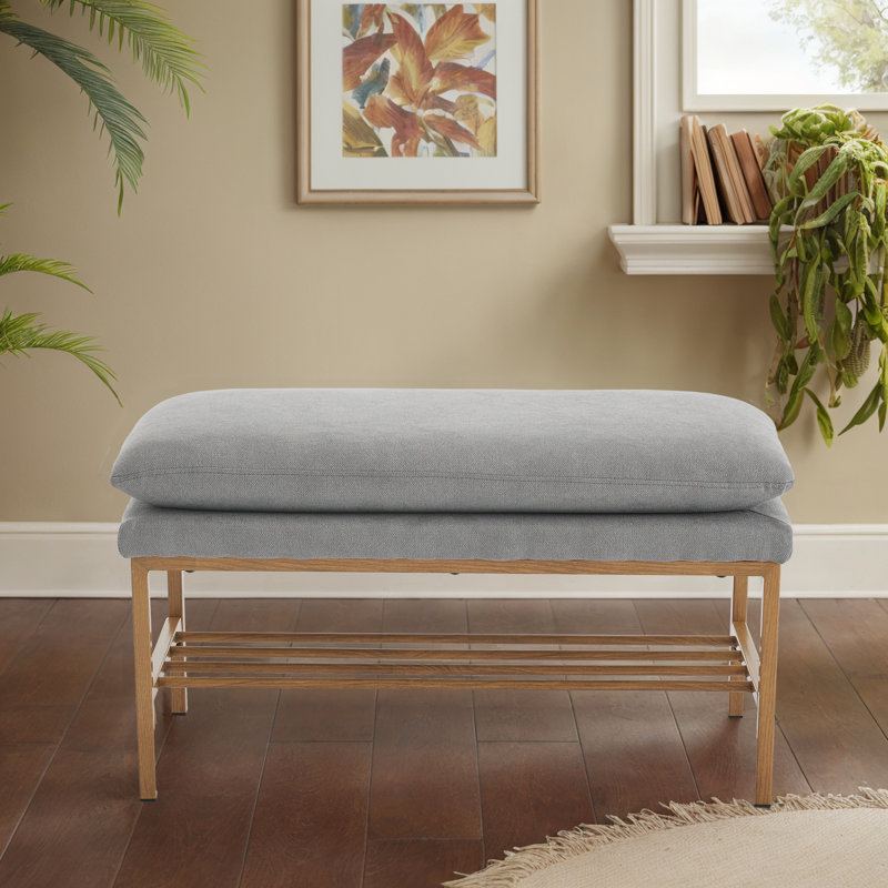 End Of Bed Bench With Shelf, Gray