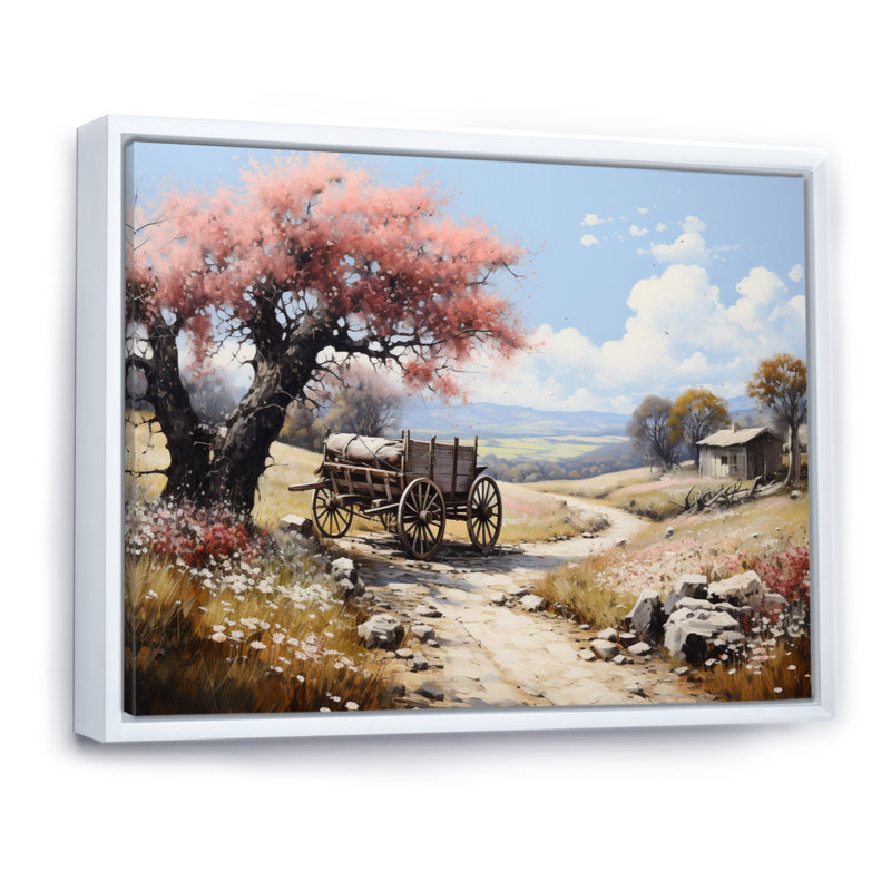 Breloque rétro rose vieux chariot, H 16 po x l 32 po x P 1 po, Cadre flottant blanc