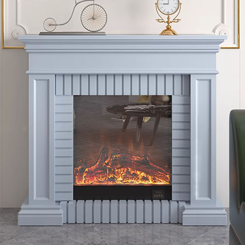 Light Gray Solid Wood Electric Fireplace, Light Gray