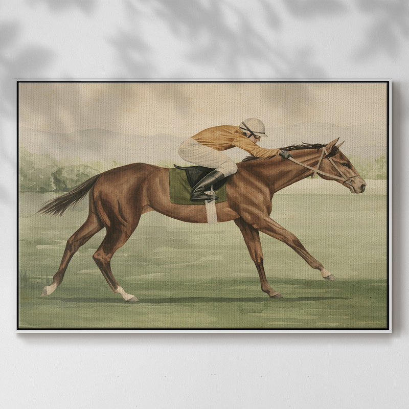 Équitation rétro II, reproduction d'art sur toile, H 17 po x l 25 po x P 2 po, Blanc