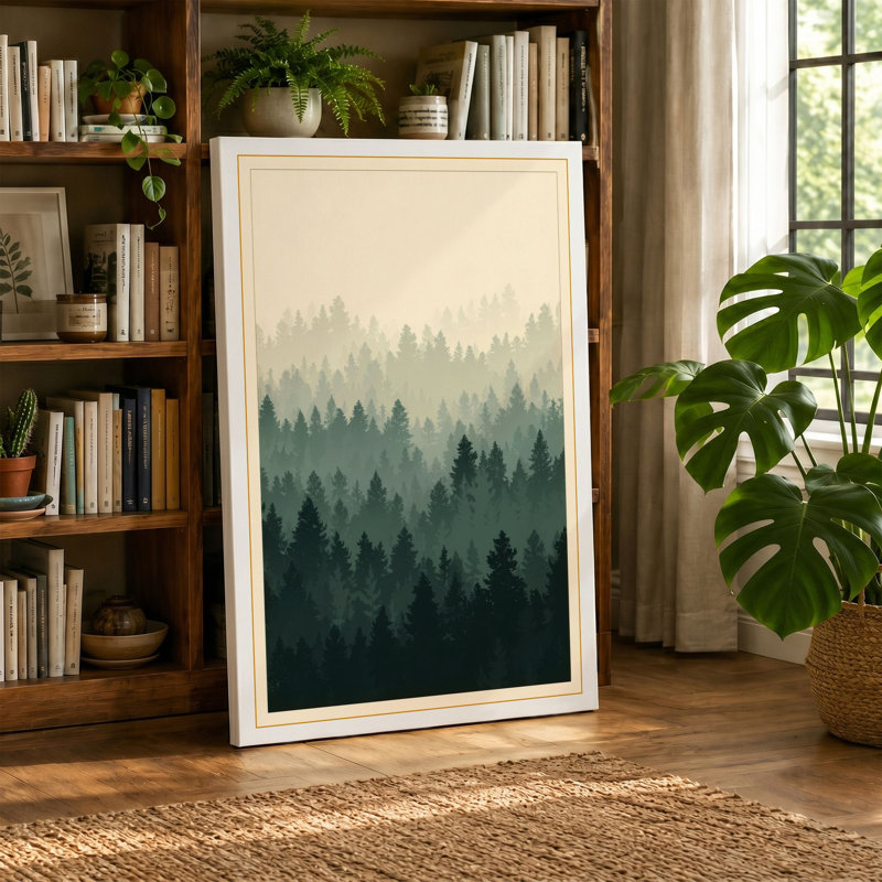 Quiet Northern Forest Scandinavian - Wrapped Canvas, 24x16 - 61.0 x 40.6 cm, Sage Border