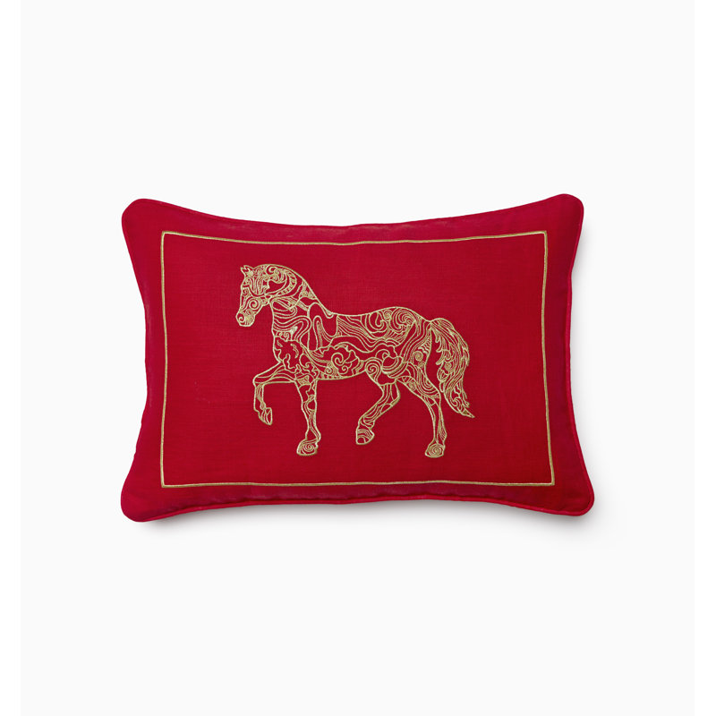Lunar New Year Linen Lumbar Pillow Cover & Insert, Red/Gold