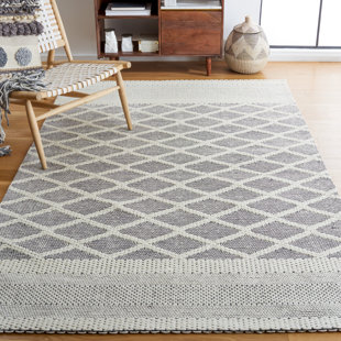 Allyx Hand Woven Wool/Cotton Geometric Rug in Ivory/Black