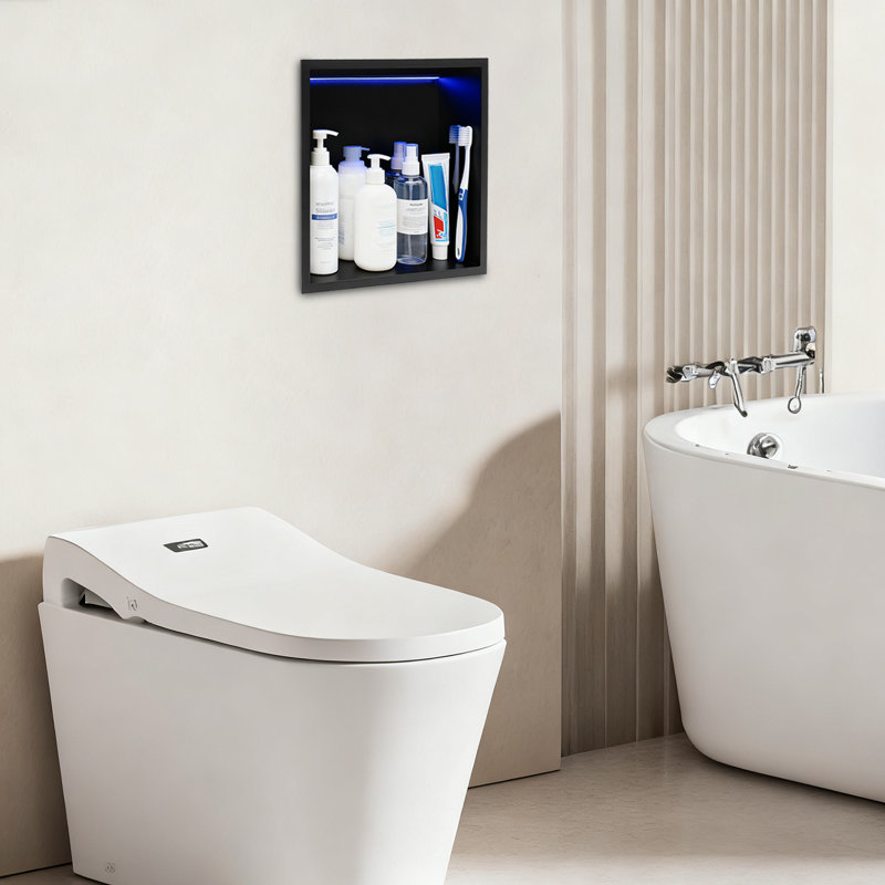 Niche murale de douche murale rectangulaire en acier inoxydable à DEL avec télécommande