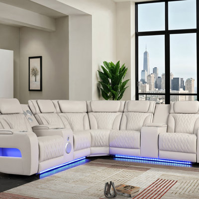 Power Reclining Sectional Sofa with Power Headrest, Bluetooth Speakers, LED Lights