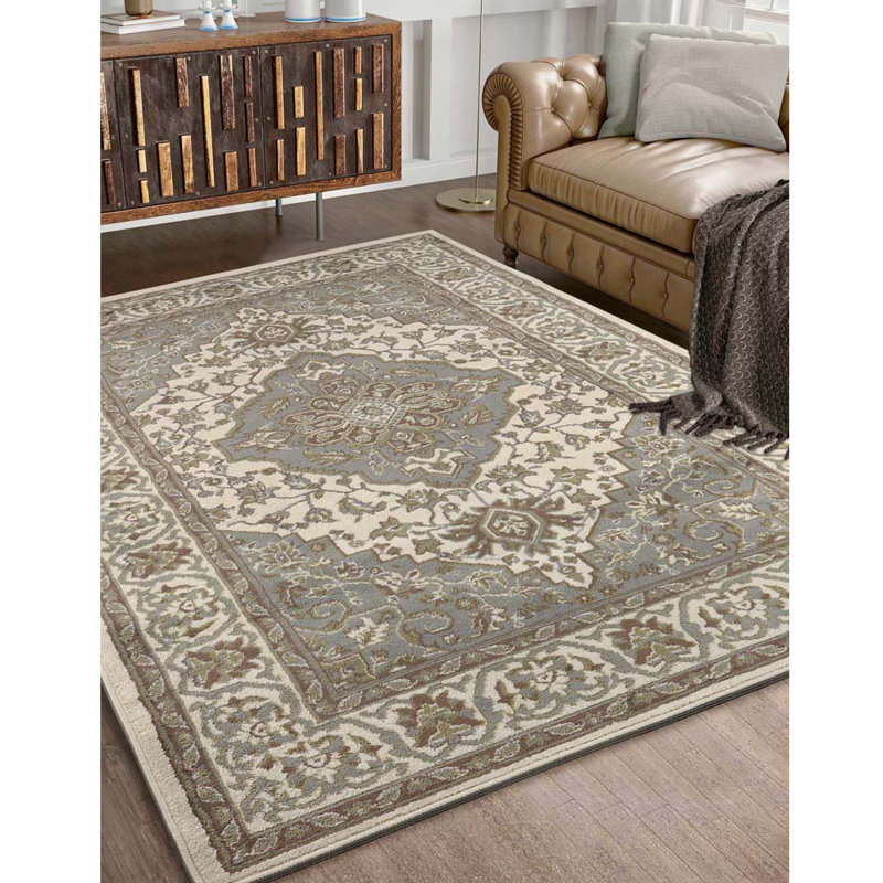 Tapis d'intérieur à motif médaillon floral oriental de style traditionnel Glendale, Rectangle 8 pi x 10 pi