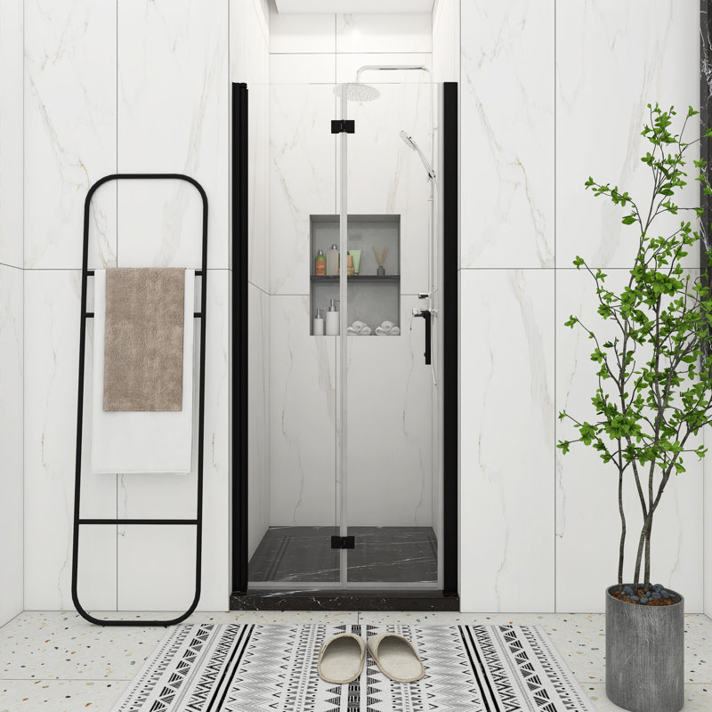 Porte de douche pliante demi-cadre l 32 po x H 72 po noir mat