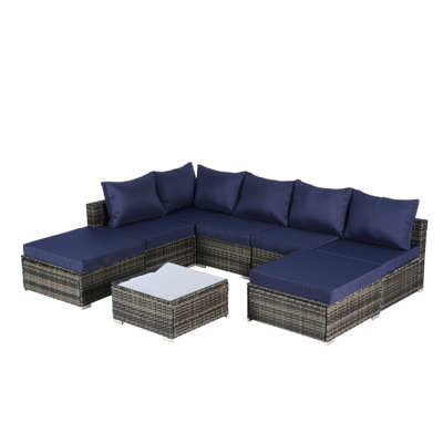 8 modulaires d'extérieur avec coussins lavables et table basse. Meubles pour la piscine. Charmante apparence, peut accueillir 8 personnes dans un jardin en verre trempé. ,