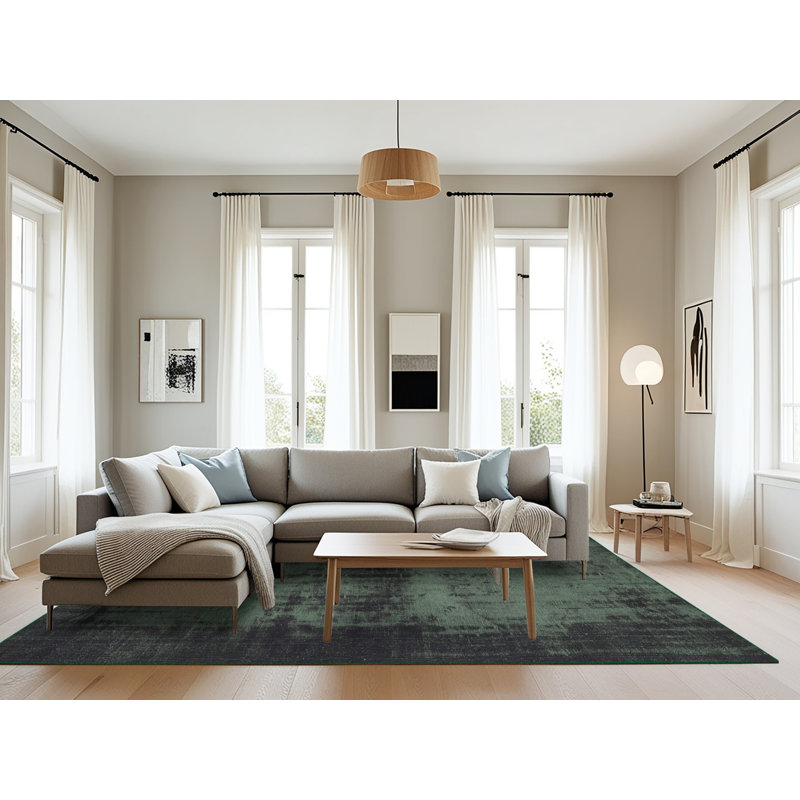 Tapis noir / vert en laine Abstract, Rectangle 8 pi x 10 pi