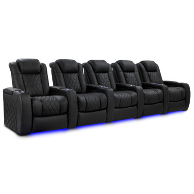 Upholstered Top Grain Leather Home Theater Seating with Cup Holder