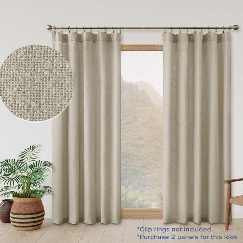 Semi-Sheer Light Filtering Back Tab Single Curtain Panel, 52" W x 84" L, Beige
