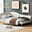 Lit de jour en lin beige avec tête de lit, accoudoirs et pieds robustes - Tête de lit classique et confortable-118281496-118281493