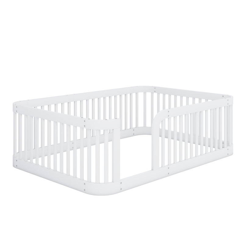 Structure de lit en bois avec clôture, Blanc