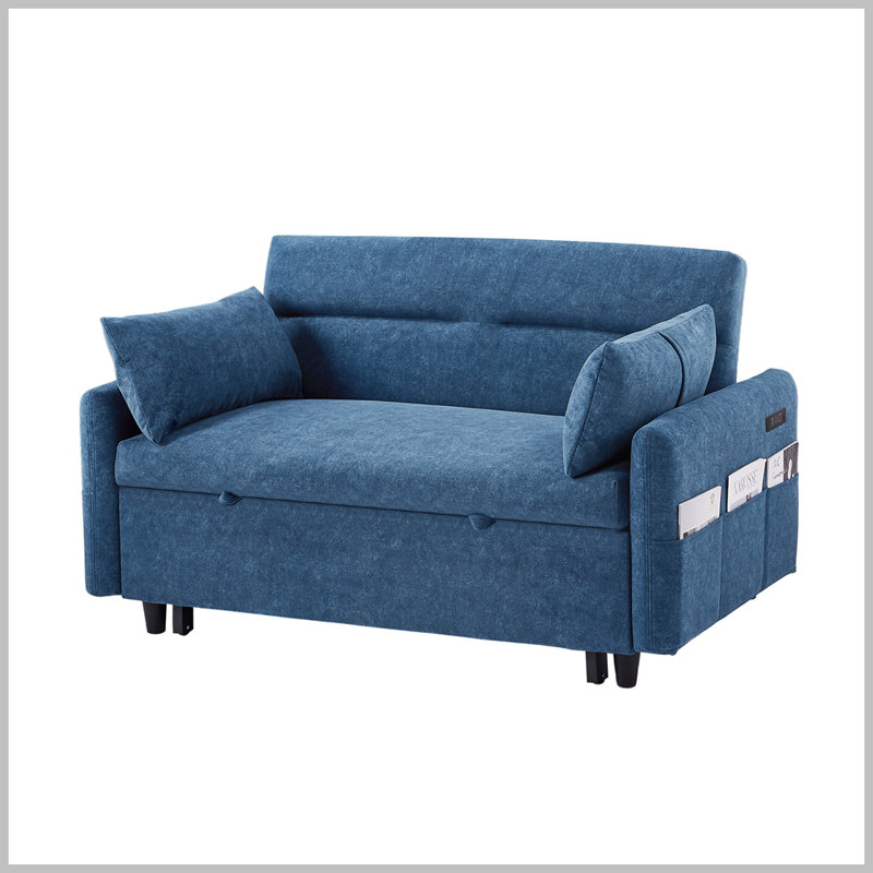 Canapé-lit moderne de 54,5 po Morisel, Microfibre bleue