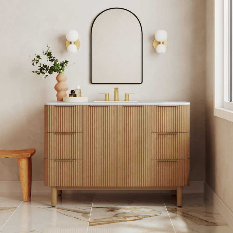 Nova 48" Marble Top Single Sink Vanity, Reeded Birch
