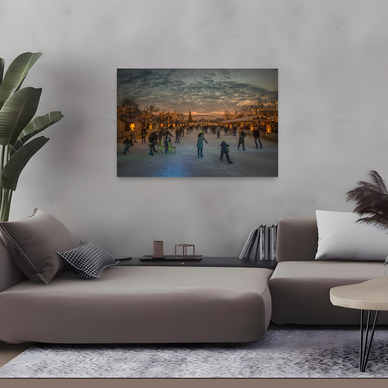 Christmas Market Skating Contemporary Christmas Tree Sunset Winter Wall Art Print 1 Piece Wrapped Canvas Wall Art