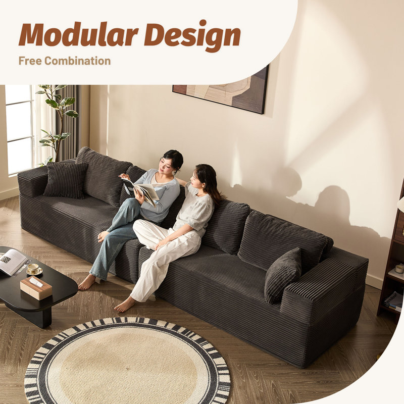 Corduroy Sofa, Grey, 4-seat