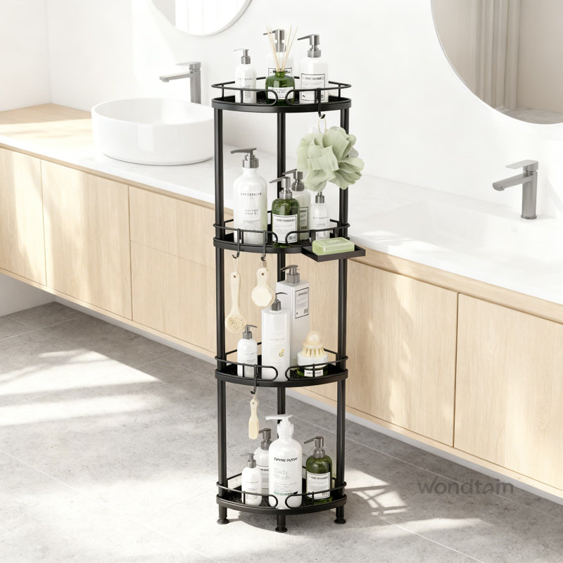 4-Tier Rustproof Stainless Steel Corner Shower Caddy With Hooks And Soap Holder, Black