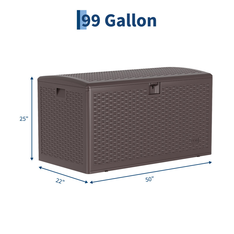 Large Capacity Outdoor Deck Storage Box, 99gal Brown Resin Wicker Weatherproof Container, Durable Storage Bin for Patio, Garden, Poolside Use