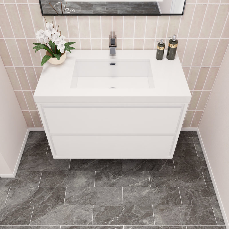 Ensemble de meuble-lavabo simple mural 36 po Wittig, Blanc très luisant