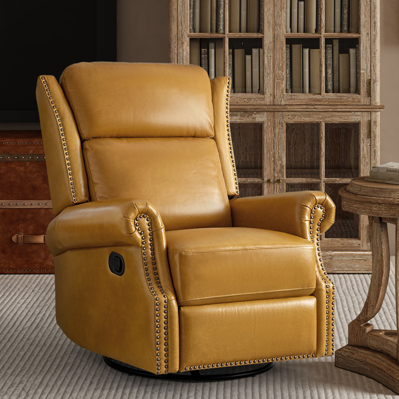 Hayliee Waxed Leather Swivel Glider and Rocker Recliner, Camel