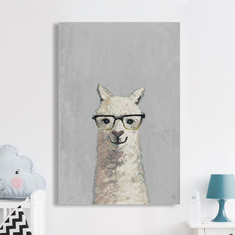 «Rosalba Llama with Glasses II», reproduction sur toile tendue, H 24 po x l 16 po x P 1,5 po, Gris / Blanc Cassé