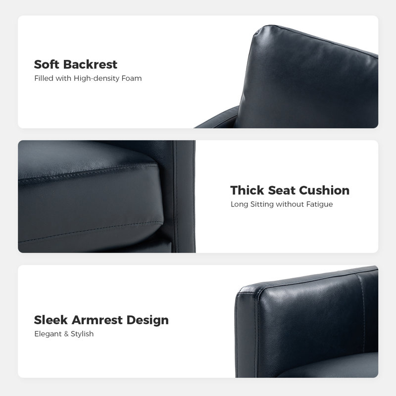 Alfonso 27"Wide Faux Leather Swivel Armchair, Navy Faux Leather