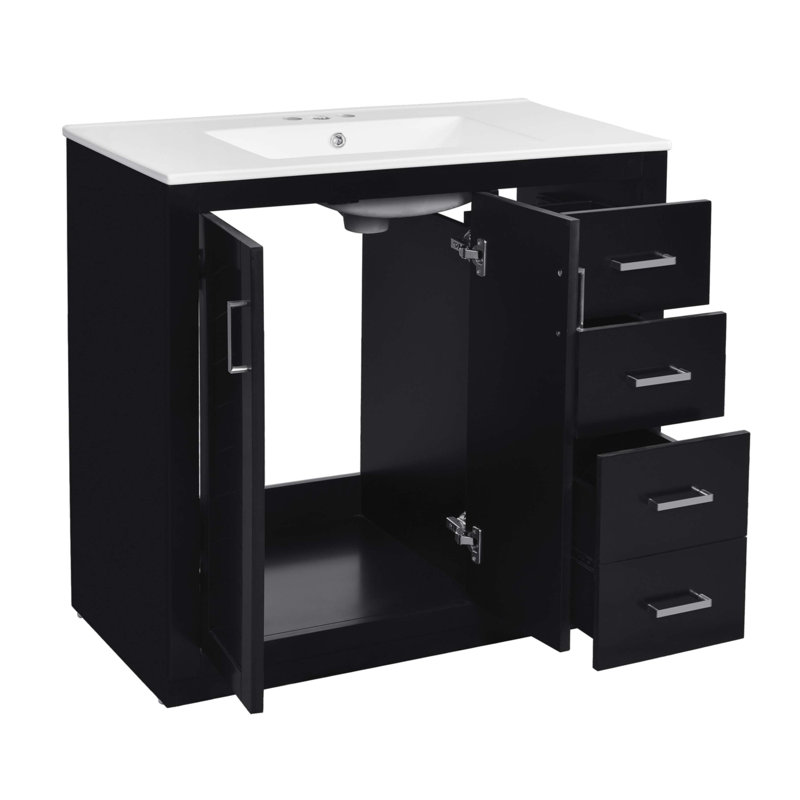 Meuble-lavabo 36 po avec lavabo en céramique, Noir