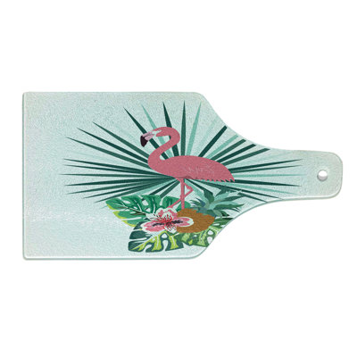 Ambesonne Exotic Tempered Glass Cutting Board Pineapple Flamingo Botany Multicolor