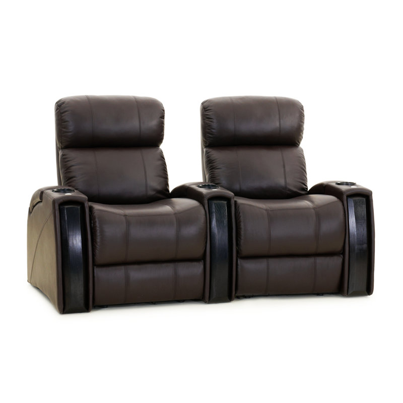 Siège de cinéma en cuir véritable avec porte-gobelet de 70,5 po de large Chimon, Cuir véritable espresso luxueux