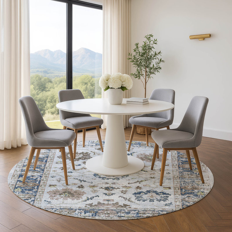 Premium Machine Washable Pirtle Border Rug, Round 8'
