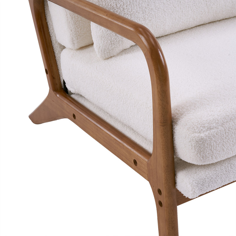 Lemley 25.6'' W Solid Wood Armchair with Lumbar Support , White Faux Sherpa