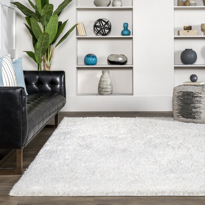 Brittney Shag Performance Solid Color Rug, Rectangle 9' x 12', White